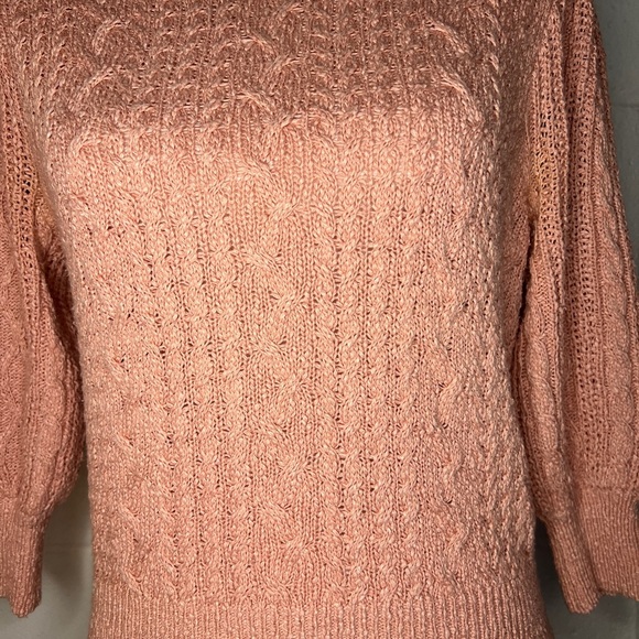 Free People Pink Villa Cable Sweater Size XS 3/4 sleeve - Picture 3 of 8